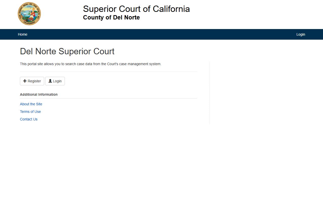 Del Norte County Superior Court online portal for traffic case searches