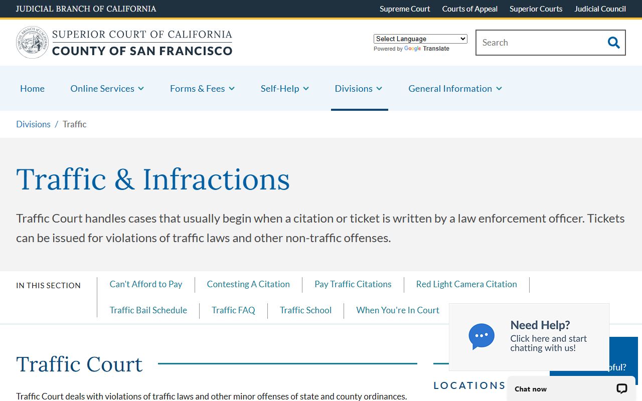 San Francisco Superior Court traffic division page