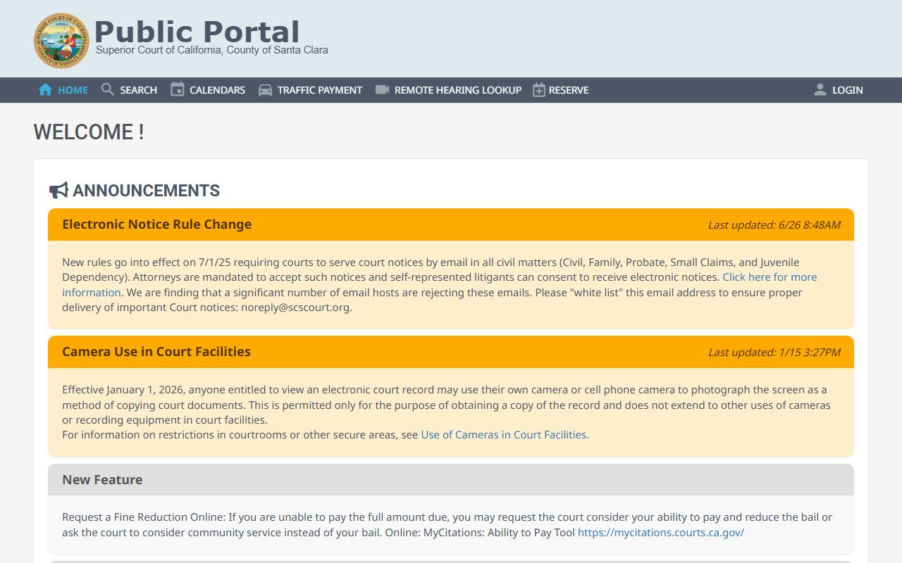 Santa Clara County online portal homepage