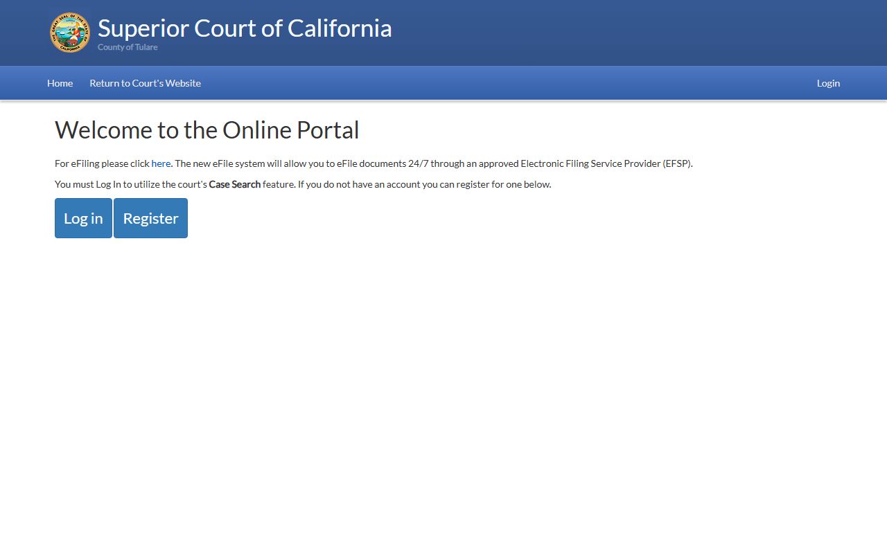 Tulare County online portal for case search