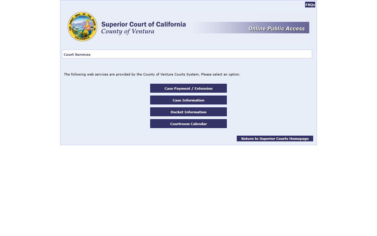 Ventura County online portal for court services