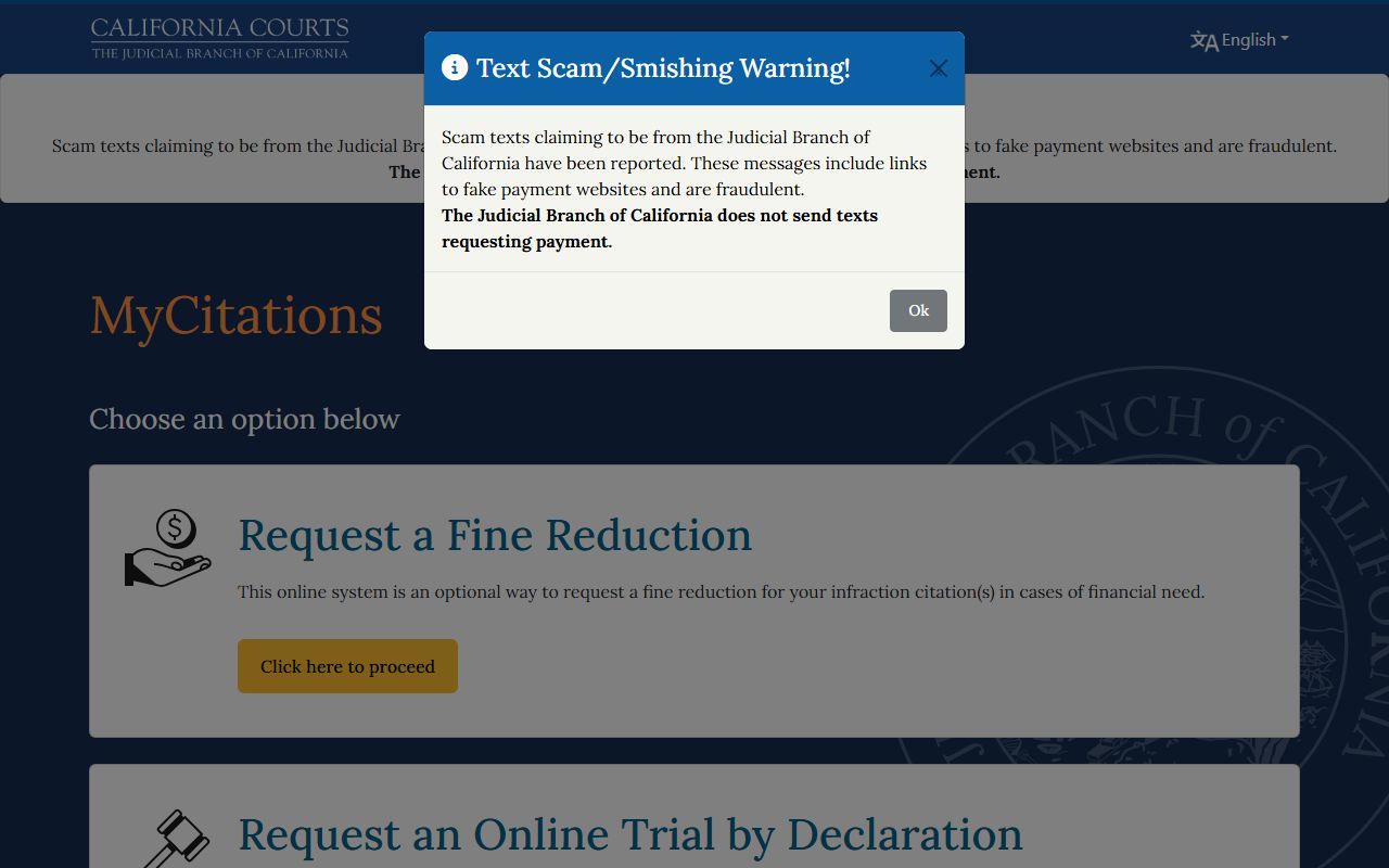 California Courts Self-Help traffic guide page